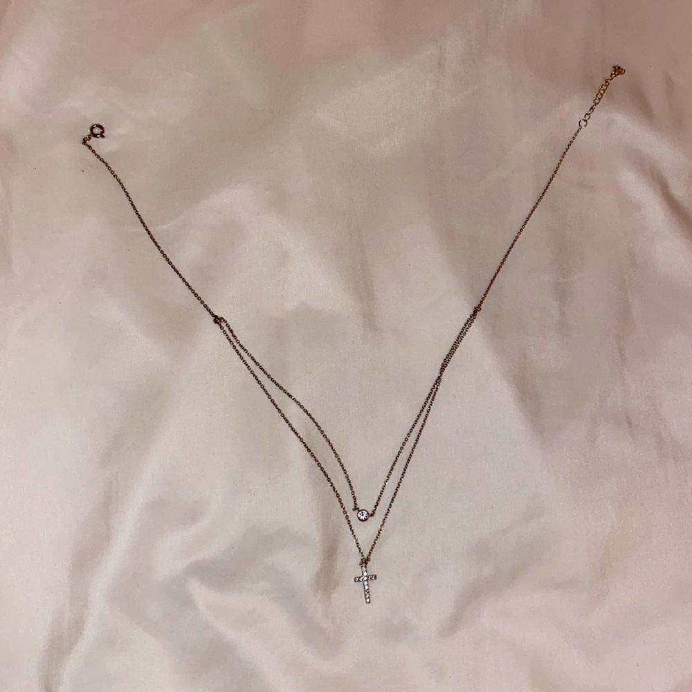 Layered silver cross necklace